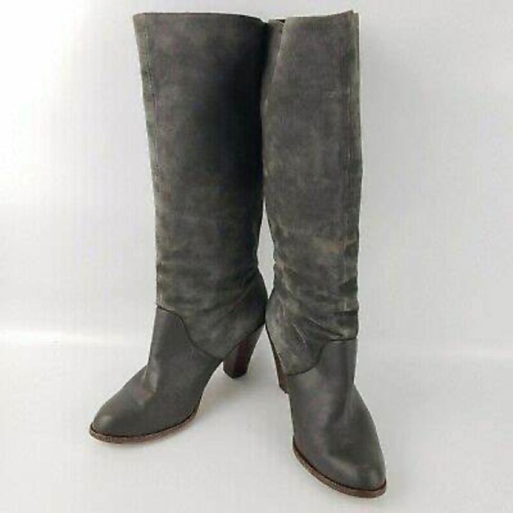 Splendid Gray Suede Leather Tall Block Heel Boots Size 9